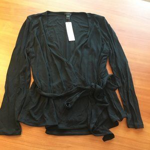 NWT 2018 J Crew H6782 Classic Black 70s Retro Wrap and Tie Top Party XXS 2XS